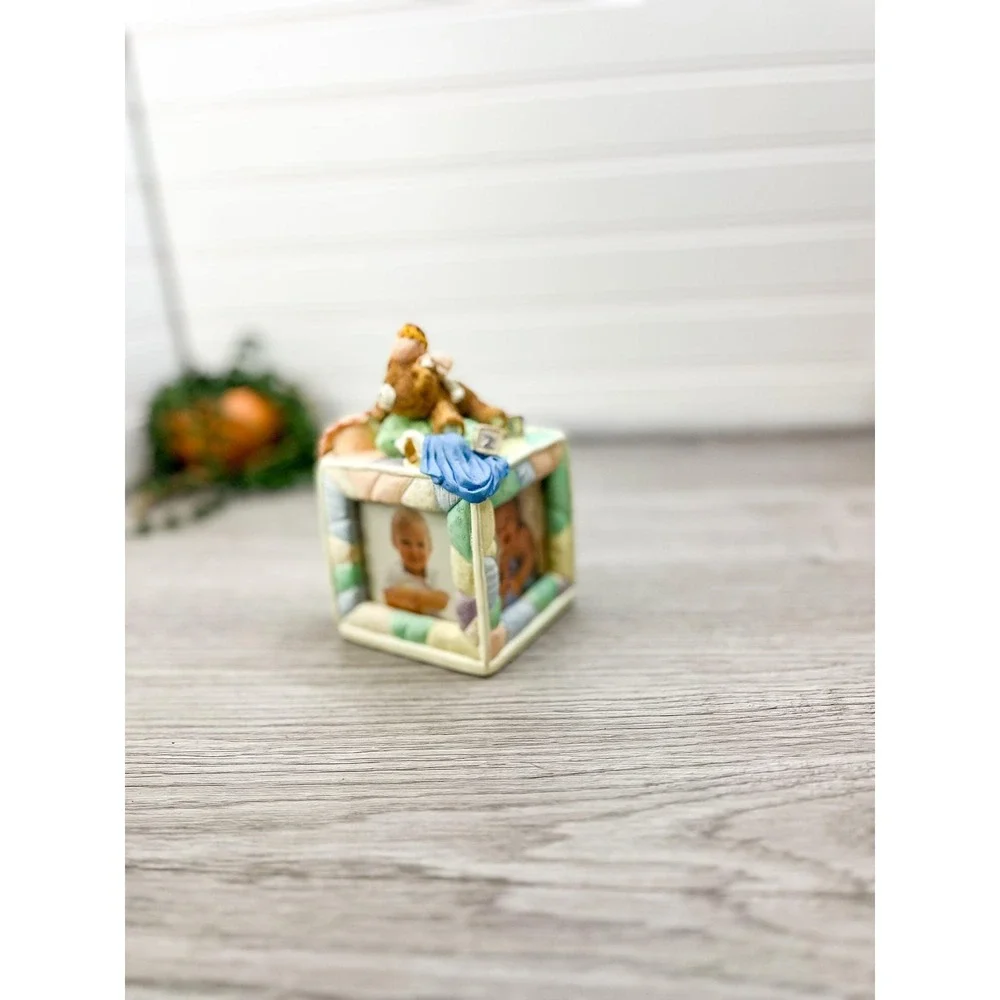 Vintage Musical Baby Photo Cube: Teddy Bear Nursery Decor